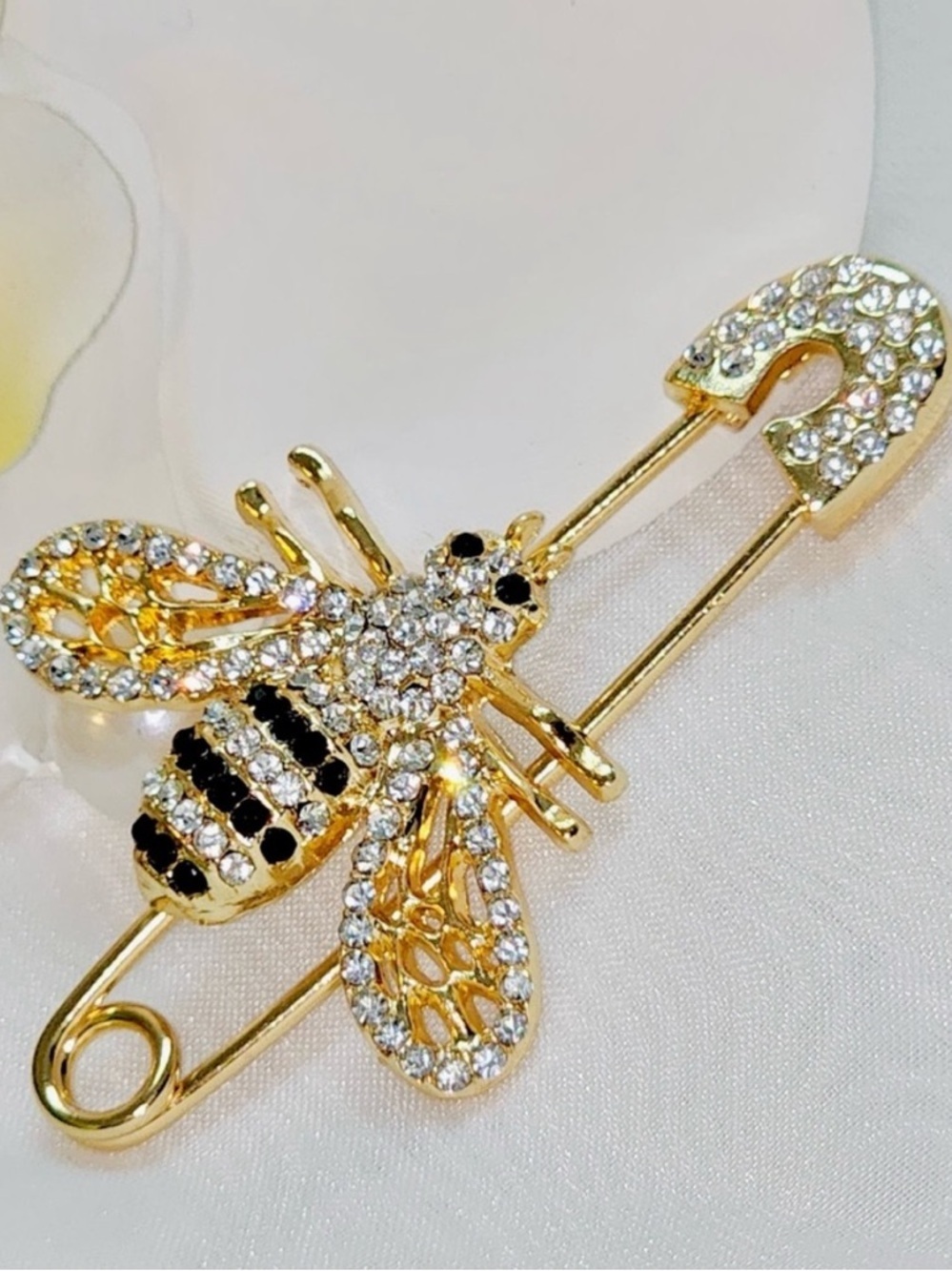 Anthropologie Gold and Black Bee Safety Pin Brooch